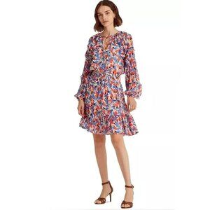 NEW Ralph Lauren Size 4 Dress Floral Print Crinkled Georgette Ruffle Long Sleeve
